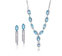 Gkaopi Parure Bijoux Femme Cristal Pendentif Collier Boucles d'Oreilles à Pompons Ensemble Mariage Fiançailles Ensemble Bijoux Anniversaire Cadeau (Bleu)