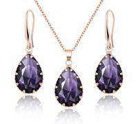 Gkaopi Parure Bijoux Femme Cristal Teardrop Pendant Collier Pendentif Boucles D'oreilles Strass Cristal de Bijoux de Mariage Strass Collier Dames Filles Fête (Violet)