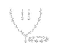 Gkaopi Parure Bijoux Femme Mariage Collier de Mariée Larme Pendentif Boucles D'oreilles Strass Bracelet Ensemble Cristal de Bijoux de Dames Filles Fête Fantaisie Cadeau (Argent B, Taille unique)