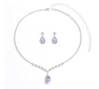 Gkaopi Parure Bijoux Femme Mariage Collier de Mariée Larme Pendentif Boucles D'oreilles Strass Bracelet Ensemble Cristal de Bijoux de Dames Filles Fête Fantaisie Cadeau (Argent D, Taille unique)