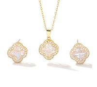 Gkaopi Parure de Bijoux pour Femme - Trèfle à Quatre Feuilles Pendentif Collier Boucle d'oreilles avec Oxyde de Zirconium pour Anniversaire Noël Saint Valentin