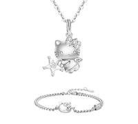 Gkaopi Parure Ensemble de Bijoux Enfant Kitty Collier et Bracelet 2 PièCes Anime Accessoires De Pendentif Set Chat d'AmitiéCadeau Meilleur Ami Pendentif Kitty Cadeau pour Fille SET