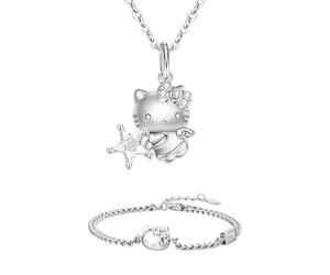 Gkaopi Parure Ensemble de Bijoux Enfant Kitty Collier et Bracelet 2 PièCes Anime Accessoires De Pendentif Set Chat d'AmitiéCadeau Meilleur Ami Pendentif Kitty Cadeau pour Fille SET