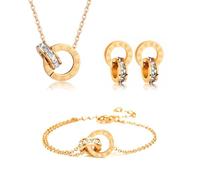 Gkaopi Parure Ensemble de Bijoux Femme Chiffres Romains Cercle Zircon Cubique Pendentif Acier Inoxydable Plaqué Or 18K Argent Réglable Boucles d'oreilles Bracelet Collier (or, taille unique)