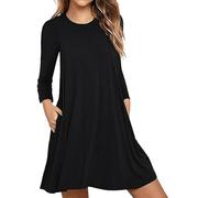 Gkaopi Robe à Manches Longues pour Femme, col Rond, Coupe Décontractée, avec Poches Robe Courte Tresser A-Ligne Élégante