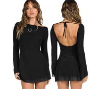 Gkaopi Robe Femme Sexy à Manches Longues Mini Robes col Rond Taille Haute Dos Nu Robe Moulante Robes Courte de Cocktail pour Clubbing Nuit Party