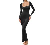 Gkaopi Robe Femme Sexy Manches Longues Bodycon Maxi Robe Chic et Elégant Col Carrée Robes Moulante Elasticité Casual Slim Fit Robes de Soiree pour Cocktail Clubbing Prom Fête