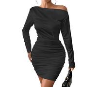 Gkaopi Robe Femme Sexy Manches Longues Une Épaule Mini Robe Elegant Épaules Dénudées Épaules Inclinées Wrap Robes Moulante Bodycon Slim Fit Robes Courte pour Soirée Clubbing Cocktail Fête