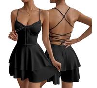 Gkaopi Robe Femme Sexy sans Manches Moulante Bretelles Col en U Mini Robe Chic et Elegant Spaghetti Bretelles Robes de Clubbing Dos Nu Bodycon Courte Robes de Soiré Fête Clubbing Cocktail