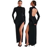 Gkaopi Robe Longue Femme Manches Longues Sexy Dos Nu Bodycon Robe Longue Robe Cocktail Elégant Robe de Soirée Casual Party