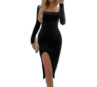 Gkaopi Robe Velours Femme Sexy Manches Longues Robes de Cocktail col en U Sexy Robe de Soirée Robe Cocktail Robe de Noël pour Fête Club Mariage (S)