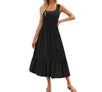 Gkaopi Robes Femme Été sans Manches Col en Carrée Élégante Plissée Robes Décontractée avec Volants Robe de Plage Robe Chemise avec Poches
