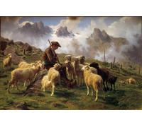 GKAZGQPR De Célèbres Tableaux Abstait Peinture Peinture sur Toile un berger alpin donnant du sel à ses moutons par Rosa Bonheur Affiche Mur Art Pour la Décoration de la Chambre à Coucher 60x90cm
