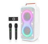 GKD61 Machine de Karaoké pour Adultes avec 2 Microphones UHF Sans Fil, 400W Puissance Crête, Enceinte Bluetooth Portable avec Deux Subwoofers de 6,5", Réglage Basses/Aigus, pour Intérieur et Extérieur