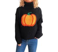 GKEIOSHQIL Femmes Pulls Citrouille Motif À Manches Longues Col Roulé Ample Pull Hauts Halloween Pull,Noir,S