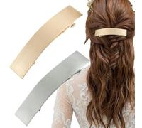 GkgWuxf Clips de cheveux plats pour femmes, clips français pour les cheveux, Grands barrettes pour filles, Gold Silver Metal Rectangular Hair Barrettes Clips français pour les événements officiels du