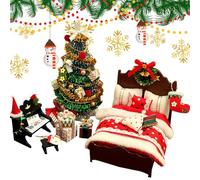 GkgWuxf Doll House Accessoires et Meubles de Noël | Arbre Lit Piano Modèle Réduit DIY Miniature,Meubles Miniatures Faits à la Main pour Noël - pour et Adultes Exposition Maison Chambre Fêtes