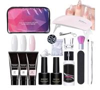 GkgWuxf Kit de gel d'extension des ongles, kit d'ongles en gel en poly en poly, Gel d'ongles d'extension à 3 couleurs avec solution de glissement et lampe, Supplies de manucure professionnelle pour