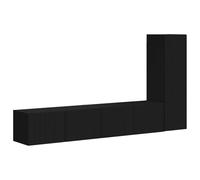 GKHPYURE Ensemble meuble TV montage mural 3 pièces noir bois multicouche | Design moderne, 3 portes et 2 étagères, grand espace pour l'électronique et les livres, nettoyage facile