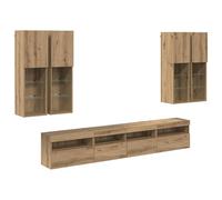 GKHPYURE Ensemble meuble TV mural avec lumières LED, 7 pièces, chêne | Bois multicouche, 8 portes à charnière, 12 étagères, design peu encombrant, nettoyage facile