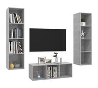 GKHPYURE Lot de 3 meubles TV gris ciment aggloméré | Fixation murale, grand espace, 1 x 37 x 37 x 107 cm, 2 x 37 x 37 x 142,5 cm