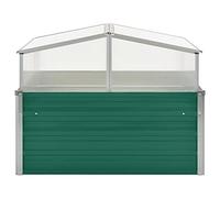 GKHPYURE Serre de jardin 100 x 100 x 77 cm, serre pour plantes en acier galvanisé et polycarbonate avec toit ouvrant, couleur vert, base sans fond pour drainage, bords pliés sûrs