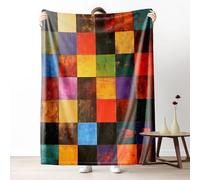 Gklnmcx Couverture Flanelle Carreaux Géométrique Coloré, Couverture Patchwork Abstrait Vintage Polaire, Plaid Douce Adulte Canapé Chaude Et Confortable pour Chambre À Coucher, Salon, Lit 80 X 150