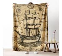 Gklnmcx Couverture Flanelle Pirate Ship Bateau Vintage, Boussole Nautique, Chaude et Confortable 150 x 200 cm pour Chambre à Coucher, Lit, Canapé