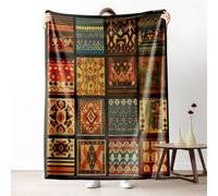 Gklnmcx Couverture Jetée De CanapéMotif Plaid Ethnique Tribal, 230 X 270 Couverture FlanellePatchwork Vintage Boho, Couverture 2 Personnes Douillet Chaude Et Douce