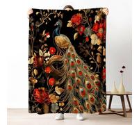 Gklnmcx Couverture Polaire Paon Élégant, Couvertures Motif Oiseau Chinois Vintage Peluche, Couverture en Flanelle 180 X 200 pour Toutes Les Saisons
