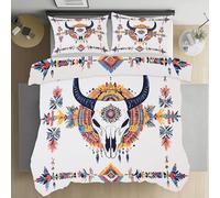 Gklnmcx Crâne de Vache Aztèque Sud-Ouest Housse de Couette 90x190, Tribal Totem Amérindien Parure de Lit Microfibre, Ensemble Literie 3 Pièces Fermeture Éclair, 2 Taies d'oreiller 65x65