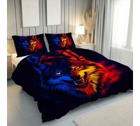 Gklnmcx Housse De Couette Loup avec 2 Taies d'oreiller, Parure De Lit Animaux Sauvage Mode Cool 140x200 3 Pièces, Housse Couette Microfibre Réversible avec Fermeture Éclair pour Ado Adultes