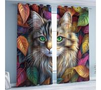 Gklnmcx Rideau À Oeillets Chat Mignon, Anti Froid Thermique Isolant, Rideau Chaton Feuilles Couleur Anti Bruit Occultant, Rideaux Opaque Lot De 2 140L X 175H cm