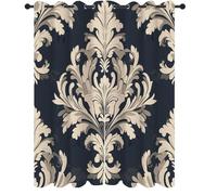 Gklnmcx Rideau À Oeillets Damassé Fleur Traditionnel, Lot De 2 Rideaux 70L X 145H cm, Rideau Floral Victorien Baroque Occultant Thermique Isolant Anti Froid, pour Bureau Chambre Enfant