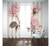 Gklnmcx Rideau à Oeillets Fleur Rose Rose, Anti Froid Thermique Isolant, Rideau Floral Feuilles Plante Occultant Lot de 2 140L x 260H, Anti Bruit, pour Intérieur Decoration