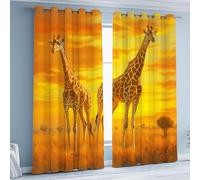 Gklnmcx Rideau À Oeillets Girafe, Anti Froid Thermique Isolant, Rideau Safari Animaux Anti Bruit Occultant, Rideaux Opaque Lot De 2 140L X 175H cm