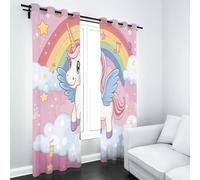 Gklnmcx Rideau à Oeillets Licorne Dessin Animé, Lot de 2 Rideaux 70L x 145H,Rideau Notes de Musique Arc-en-Ciel Mignon Occultant Thermique Isolant Anti Froid, pour Bureau Chambre Enfant