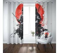 Gklnmcx Rideau à Oeillets Samouraï Japon, Anti Froid Thermique Isolant, Rideau Style Asiatique Encre Traditionnel Occultant, Opaque Anti Bruit, Rideaux Lot de 2 70L X 245H cm