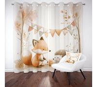 Gklnmcx Rideau Animaux De La Forêt Mignon, Lot de 2 à Oeillets 70x160, Rideau Hérisson Renard Dessin Animé Occultant Isolant Anti Froid, pour Chambre Enfant, Intérieur Decoration