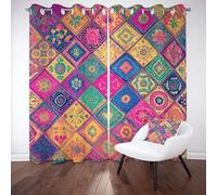 Gklnmcx Rideau Exotique Patchwork Thermique Isolant Anti Froid, Rideau Ethnic Indien Boho Hippie Rétro Occultant, OpaqueIntérieurs Salon Draperies Lot De 2 À Oeillets 117L X 137H cm