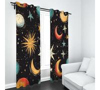 Gklnmcx Rideau Lune Étoile Coloré, Lot de 2 à Oeillets 70L x 160H, Rideau Ciel Étoilé Anime Occultant Isolant Anti Froid, pour Chambre Enfant, Intérieur Decoration