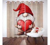 Gklnmcx Rideau Occultant Nain Gnomes Dessin Animé, Rideaux Amour Coeur Minimaliste Anti Froid Thermique Isolant,60x120 Lot de 2, Rideau à Oeillets, pour Chambre, Salon
