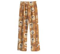 Gkojhj Halloween Pyjama Pantalon Femmes Flanelle Pyjamas Filles Polaire Chaud Dessin Animé en Laine Citrouille à La Mode Pyjamas Flannel Pantalons Femme Hiver Imprimé Maison DéContracté Pantalon