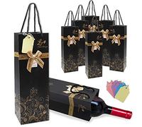 GKONGU 6 Pièces Sacs-Cadeaux de Vin Chic avec Poignées de Corde Confortables et 6 Etiquettes de Mémo Suspendues pour Bouteilles, pour Toutes Les Occasions (Noir)