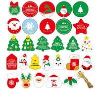 GKONGU Étiquettes Cadeau de Noël,28 pièces Étiquettes en papier de Noël pour la Décoration D'emballage Cadeau,Étiquettes Volantes pour Décor D'arbre de Noël,Cordon Doré Supplémentaire