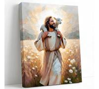 GKQNMU Toile murale Jésus portant l'agneau Jésus laisse les 99 moutons - Tableau imprimé pour décoration murale de salon, chambre à coucher, église - Prêt à accrocher