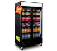 GKS-1000KT Réfrigérateur à boissons, 984 l, avec 2 portes en verre, verrouillable, éclairage intérieur LED et embout lumineux, de 0 à +10 °C, pour la bière, les boissons et la restauration