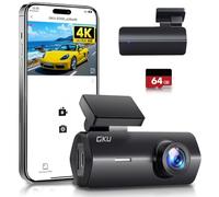 GKU 4K dashcam Voiture, UHD 2160P Dash cam, WiFi intégré, Mode Stationnement 24H, Vision Nocturne, WDR, dashcam Grand Angle 170°, Enregistrement en Boucle, G-Capteur, Camera Voiture Carte SD 64GB.