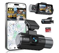 GKU Caméra embarquée à 3 canaux, 4K + 1080P + 1080P pour voiture avant et arrière avec carte SD 64 Go, GPS 5 GHz WiFi, écran IPS 3", super vision nocturne, WDR, capteur G, enregistrement en boucle