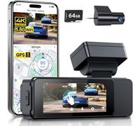 GKU Dashcam Voiture Avant Arrière,Écran Tactile 3.18",4K+1080P Camera Voiture avec Carte SD 64 Go,5.8GHz WiFi GPS,Camera Embarquée Voiture avec 24H Mode Stationnement,G-Capteur,Vision Nocturne,WDR